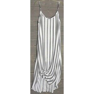 Sadie & Sage Spaghetti Strap Grey White Striped Maxi Dress M Beach Cottage Core
